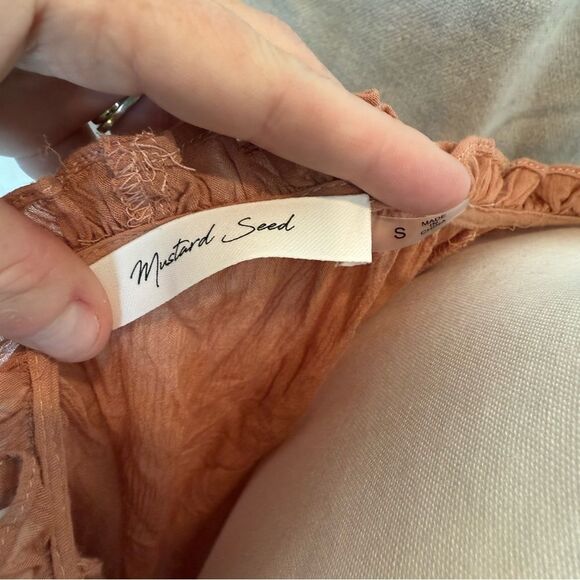 Mustard Seed Blouse Size S Flowy Oversized Apricot Tie Neck Bohemian - Picture 5 of 7